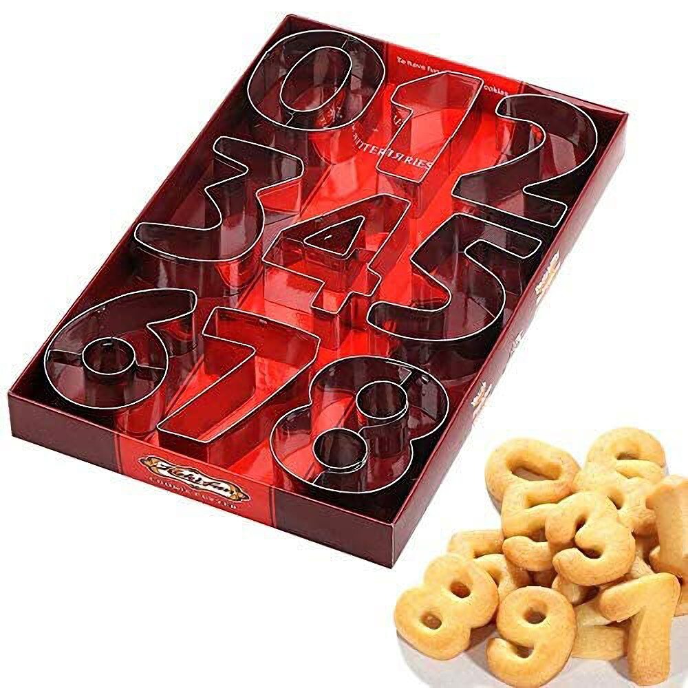 9pcs/set Large Size Number Cookie Cutter Stainless Steel Biscuit Fondant Baking Mold Cake Decorating Tools Gift Package