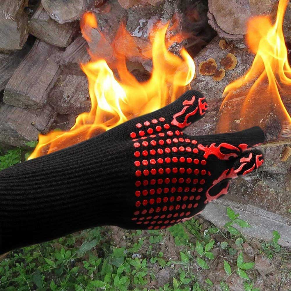 1 Pair Heat Resistant Kitchen Oven Mitts Pot Holder BBQ Grill Gloves Oven Mitt for Barbecue, Baking, Welding, Fireplace, Cutting