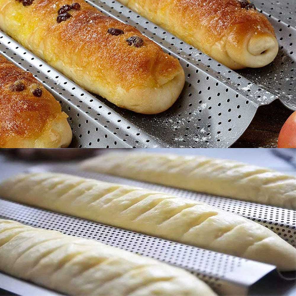 French Bread Baking Pan, Nonstick Perforated Baguette Pan 4 Wave LoaveBaker Boutique