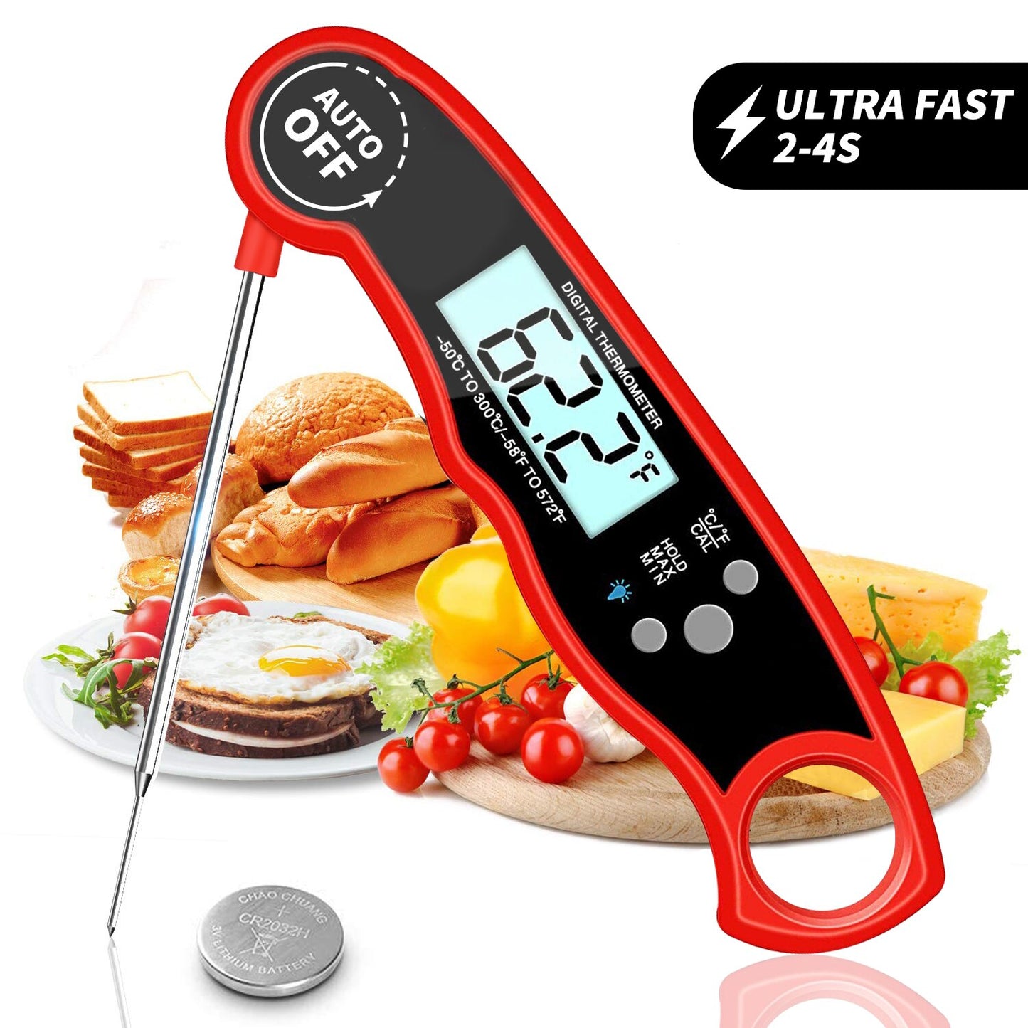 Meat Food Thermometer Automatic Switch Instant Read Waterproof Thermometer with Foldable Probe Kitchen Cooking Tools