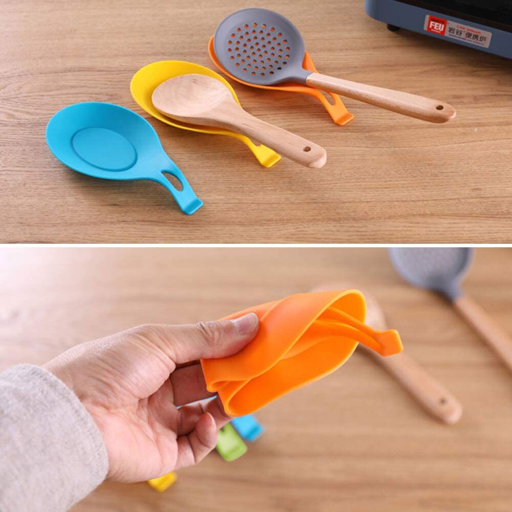 Multipurpose Silicone Spoon Rest Pad Set of 5 Food Grade Silica Gel Spoon Put Mat Device Kitchen Utensils Stand for Spoons
