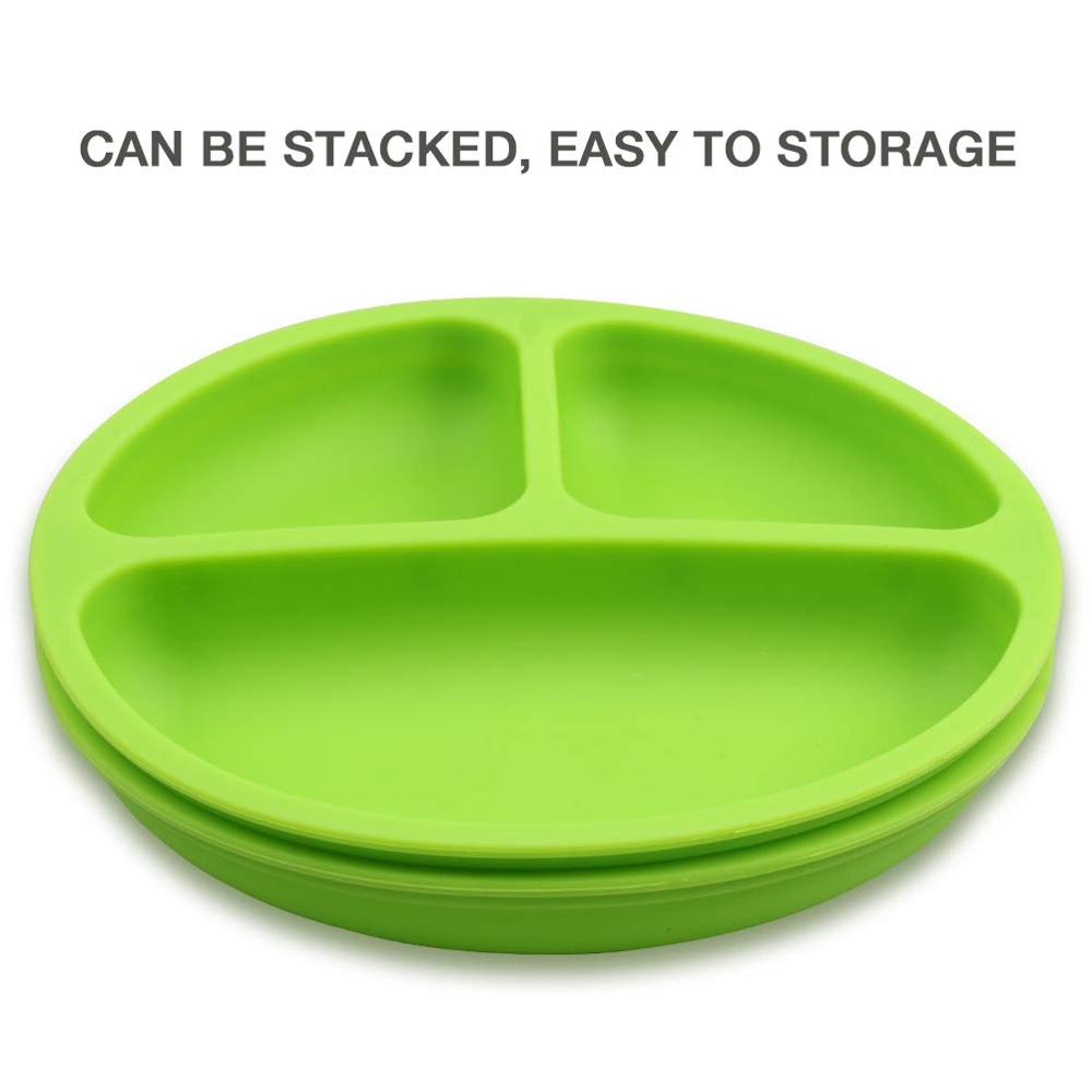Toddler Plates, Kids Plates Set of 3, 100% Silicone Divided Plate for Baby BPA Free - Microwave Safe Dishes
