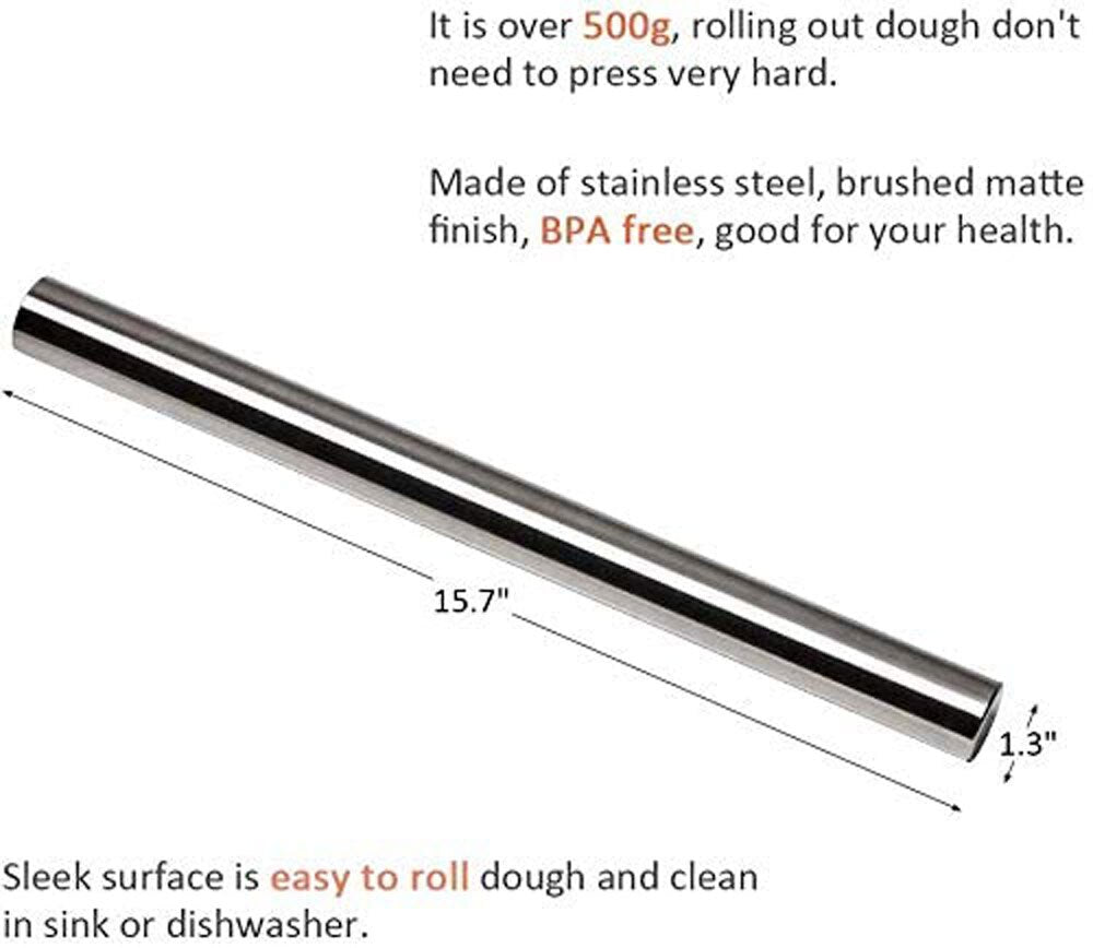 Stainless Steel Rolling Pin and Silicone Cake Baking Mat Non-stick LarBaker Boutique
