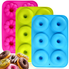 3-Pack Silicone Donut Baking Pan of 100% Nonstick Silicone, 6-Cavity DIY Cake Mould Donut Baking Pan, Easy Clean