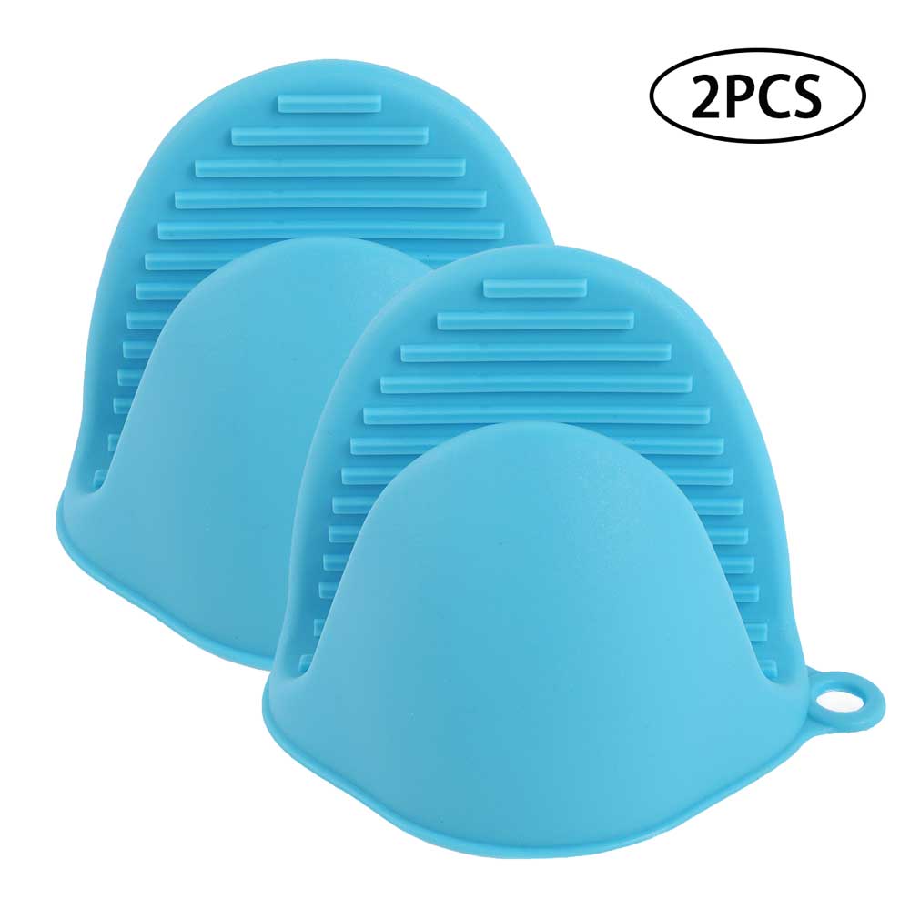 2Pcs Silicone Pot Holder Oven Mitts Gloves Finger Protector Pinch Grips Heat Resistant for Kitchen Cooking & Baking Blue