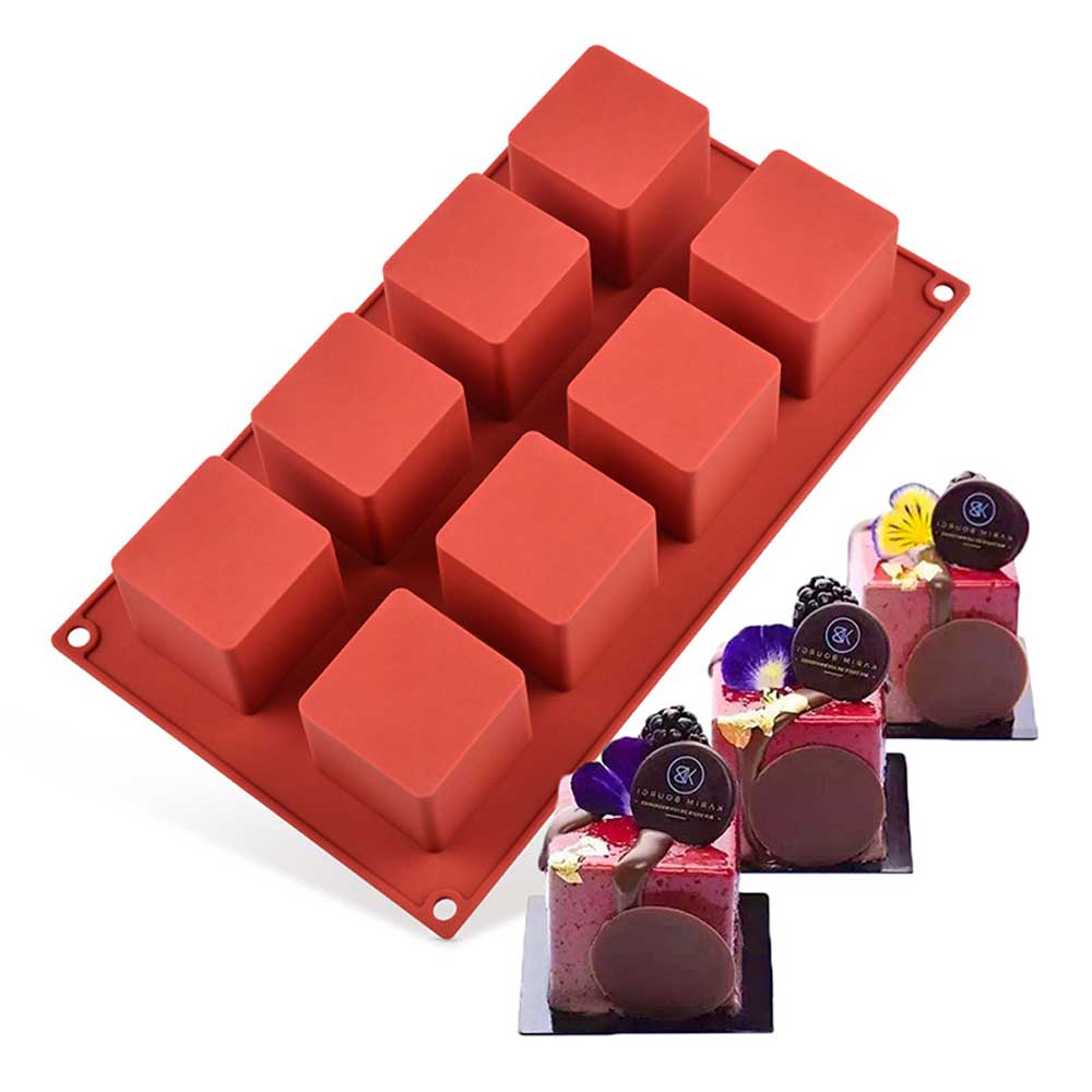 Silicone 8 Cavity Square Shape Cake Mold Mousse Mould For Baking Dessert Ice-Creams Fondant Decorating tools