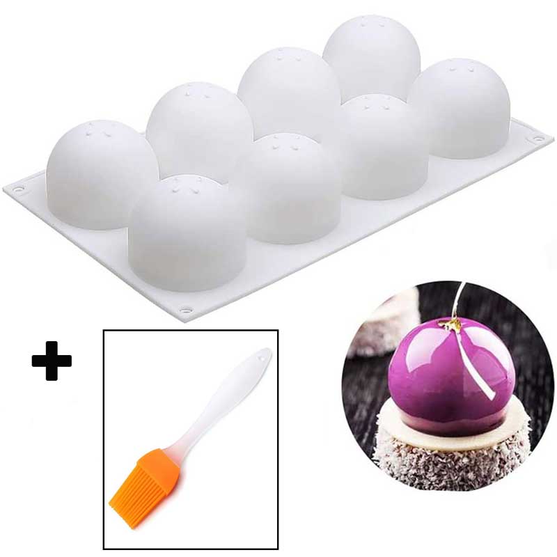 Silicone 8 Cavity Spherical Shape Cake Mold For Kitchen Baking Dessert Ice-Creams Mousse Fondant Mould Decorating Tools
