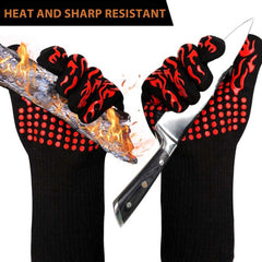 1 Pair Heat Resistant Kitchen Oven Mitts Pot Holder BBQ Grill Gloves Oven Mitt for Barbecue, Baking, Welding, Fireplace, Cutting